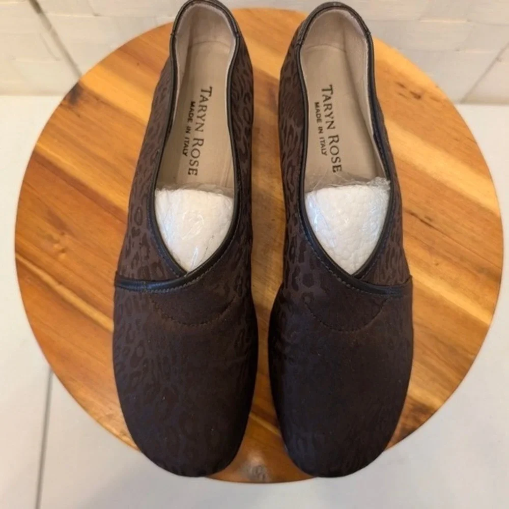 Taryn Rose‎ Brown Leopard Print Jacquard Low Wedge Shoes Made in Italy EU 36.5